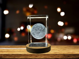 3D Engraved Crystal Earth Decor - Made in Canada with LED Base