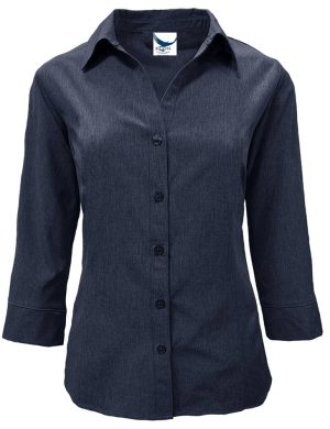 Ladies Chambray 3/4 Sleeve Button Down Shirt